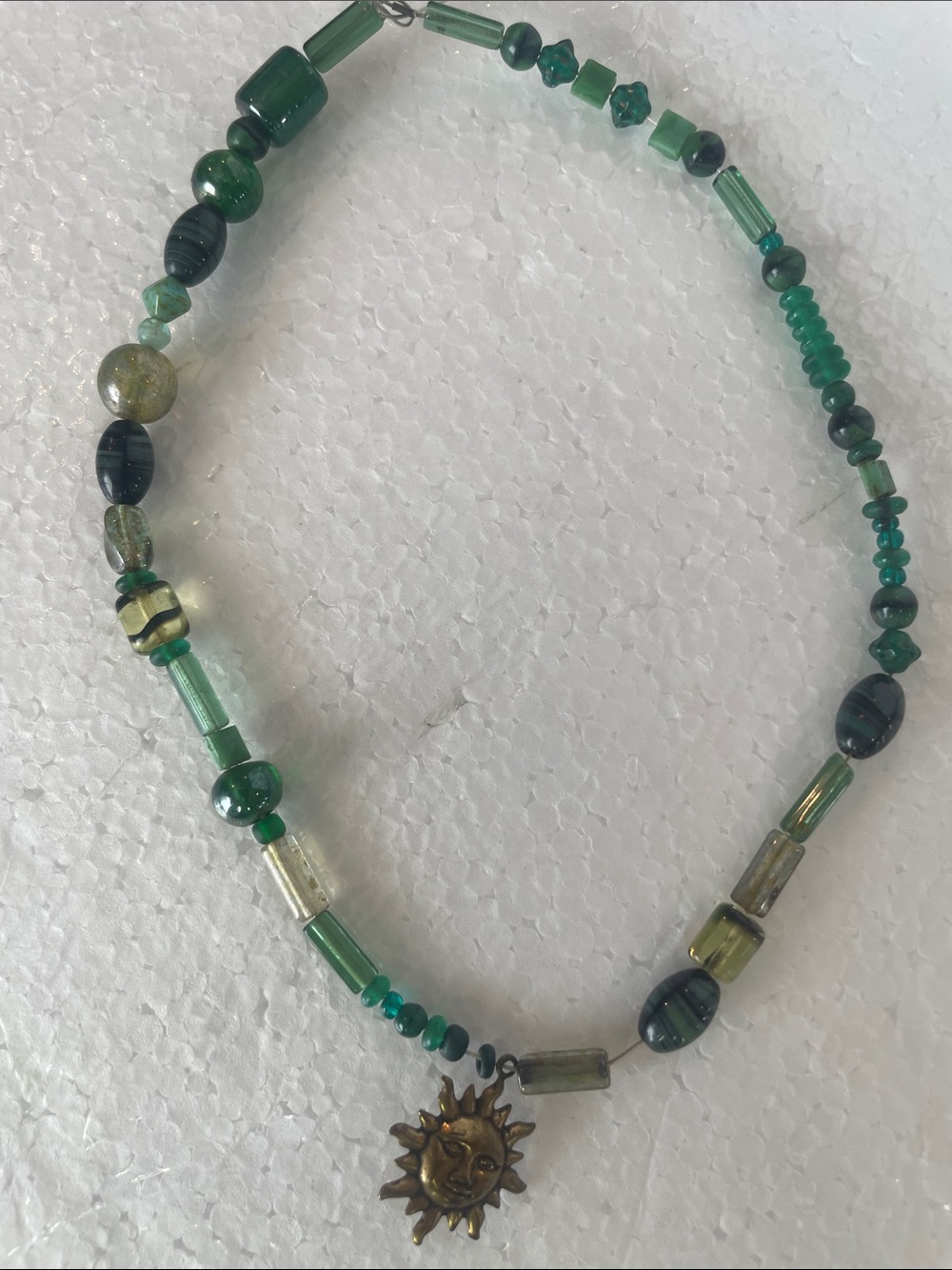 Handmade Green beaded necklace celestial sun charm choker girls pendant jewelry